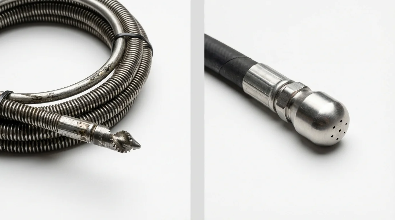Drain snake cable and hydro jetting nozzle used for drain cleaning in Darrington, WA
