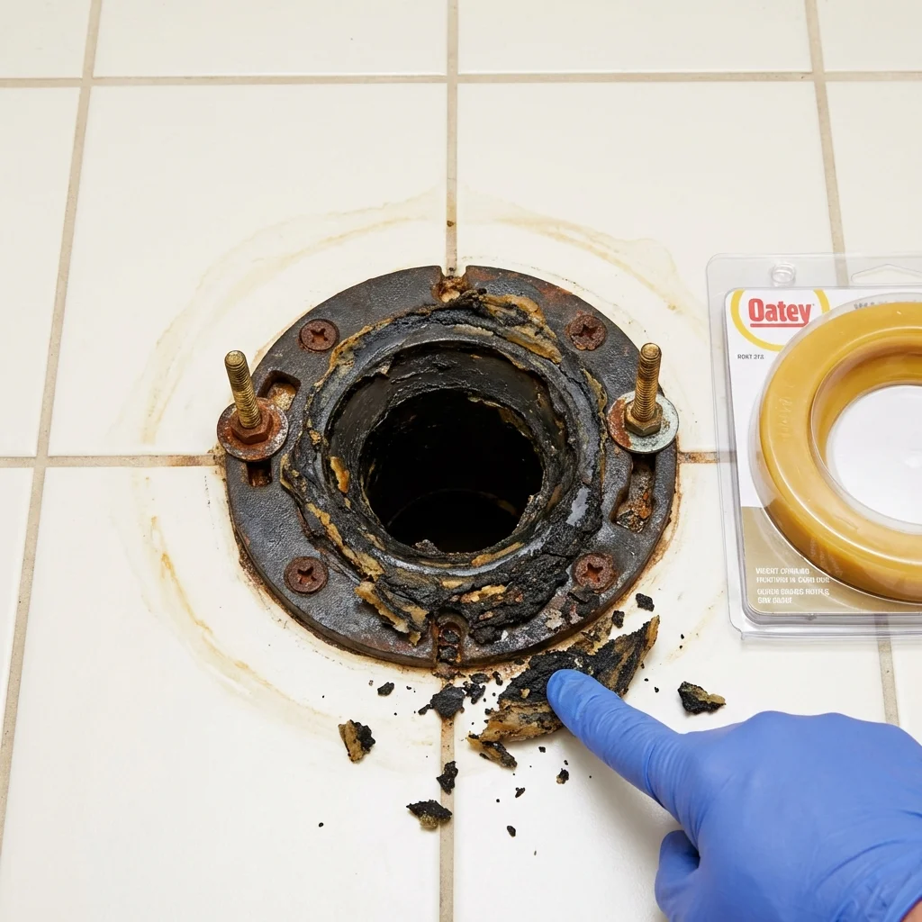 Failed wax ring showing water seepage at the base of a toilet in a Darrington, WA home